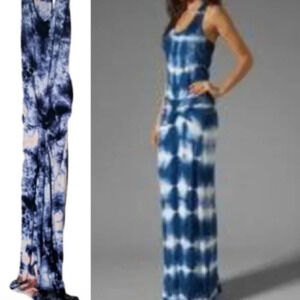YFB Navy Tie Dye Drape Ruched Hamptons Modal Maxi Dress  S